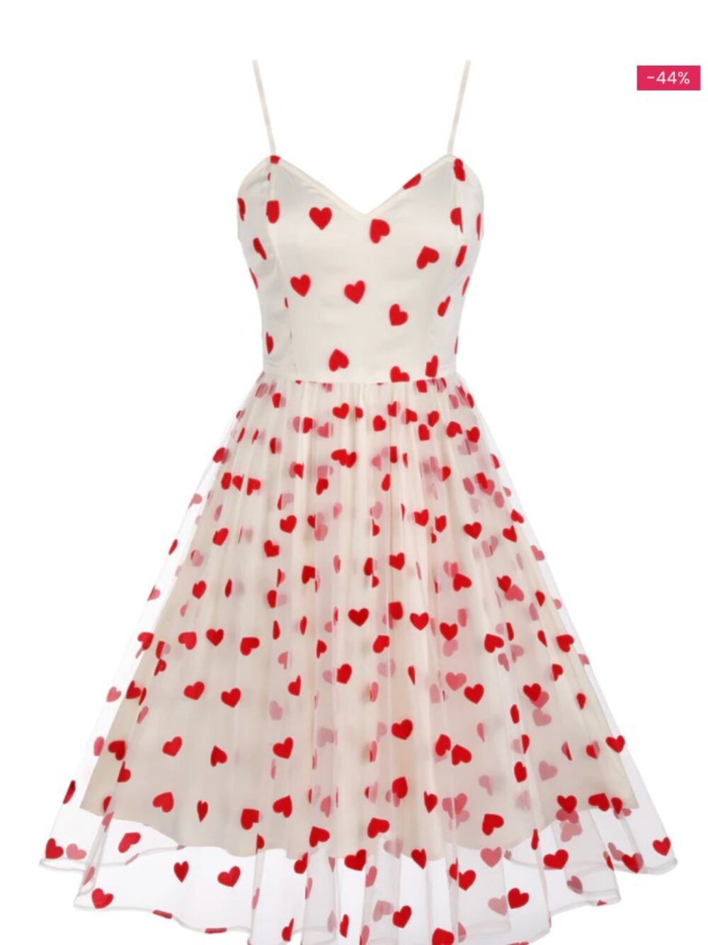 Retro Store White Dress with Red Heart Print